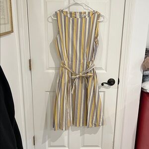 L.L. Bean Striped Midi Dress in Yellow and Gray